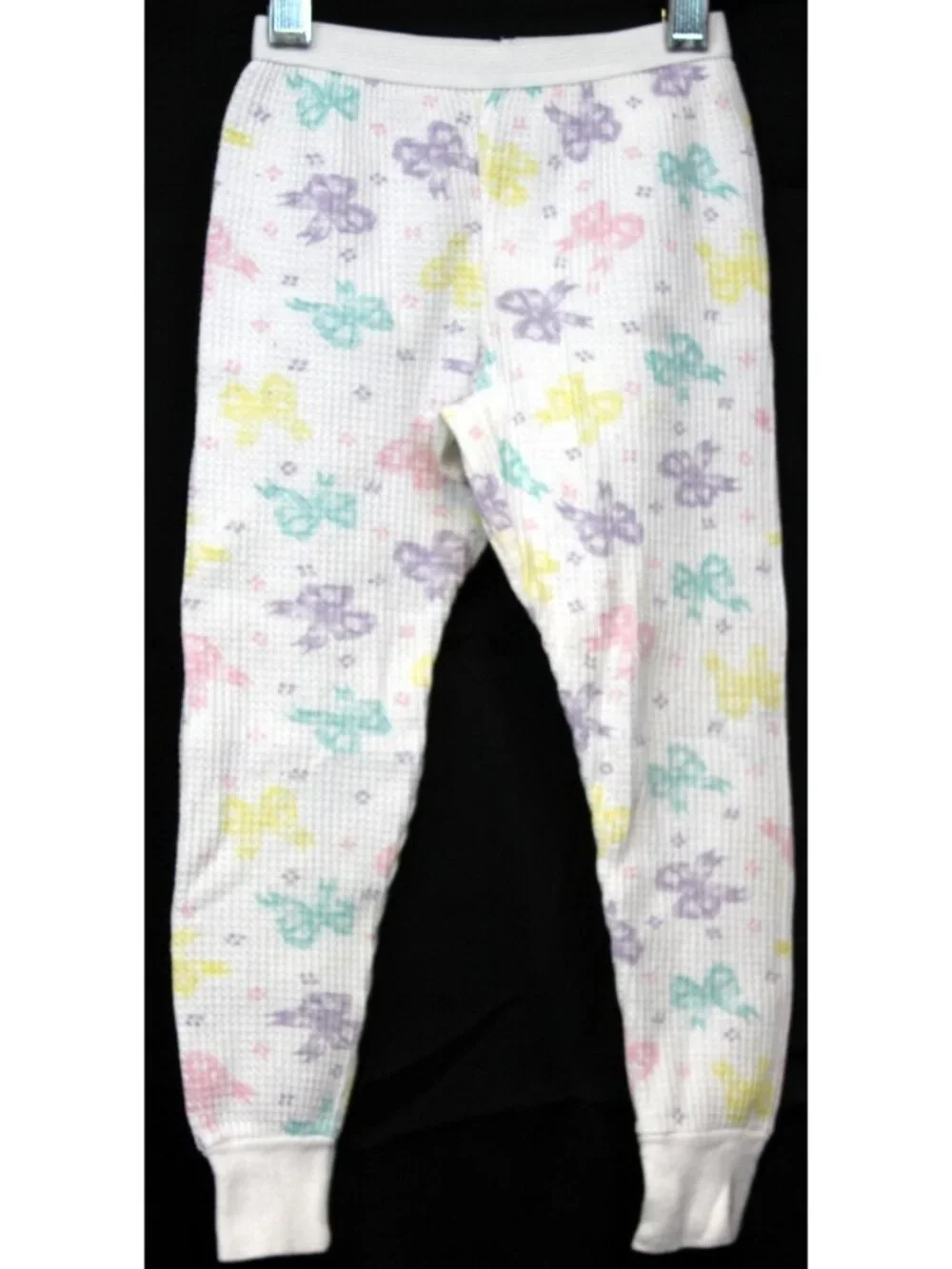 Vtg Waffle Knit Thermal Long Johns Toddler Girl Bows 2/3T USA Pastel Winter